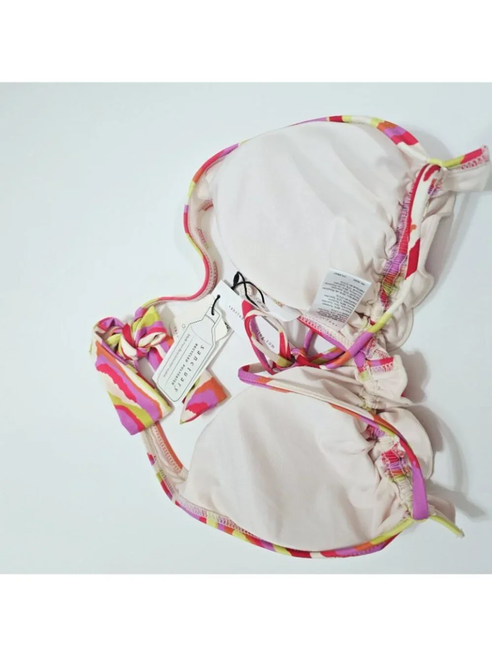 NEW Sanctuary - DD Women's Neon Swirl Tie-Front Ruffled Halter Swim Top - Multi